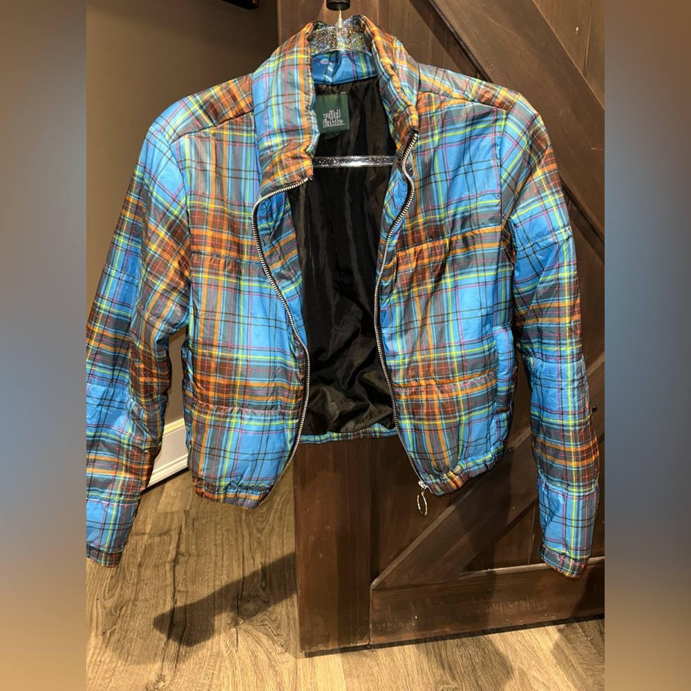 Cropped Plaid Puffer Jacket